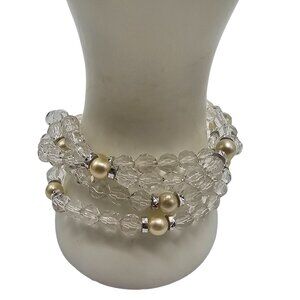 Multi Layer Clear Acrylic Beaded Bracelet With Gold Accents Lobster Clasp